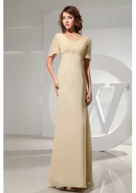 Champagne Mother Of The Bride Dress With Short Sleeves and Beading