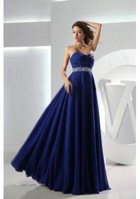 Beaded Decorate Waist Sweetheart Empire Chiffon Floor-length Royal Blue Prom Dress