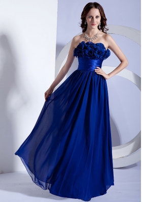 Hand Made Flowers Decorate Bodice Blue Chiffon Floor-length Empire 2013 Prom Dress