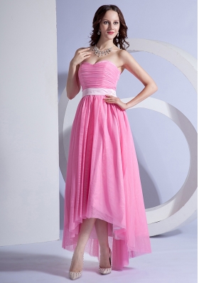 Pink Chiffon High-low Prom Dress For 2013 Sweetheart Neckline