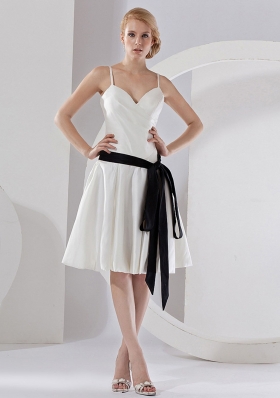 Black Sash Spaghetti  Straps Taffeta Knee-length 2013 Bridesmaid Dresses