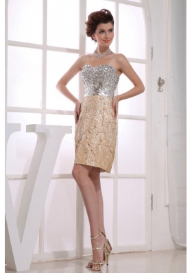 Paillette Column Sweetheart Knee-length Taffeta Prom Dress Gold