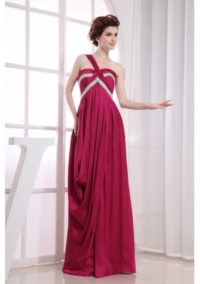 Beading and Ruching Decorate Bodice One Shoulder Wine Red Elastic Woven Satin Prom Dress For 2013 Floor-length