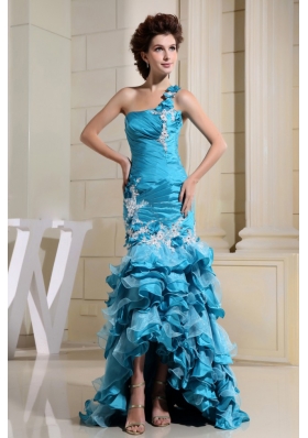 High-low Teal and Mermaid For Amazing Prom Dress With Appliques and Ruffled Layers