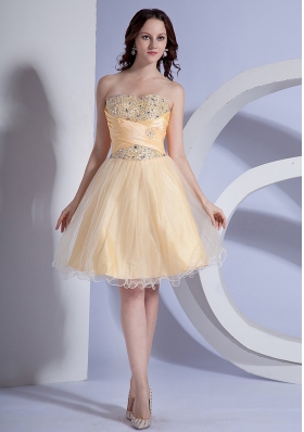 Beading Decorate Bodice A-line Light Yellow Taffeta and Organza 2013 Prom Dress