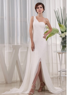 Pretty High Slit Column Prom Dress One Shoulder Beading