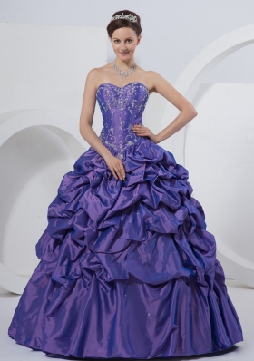 A-Line Sweetheart Embroidery Taffeta Floor-length  Quinceanera Dress Purple