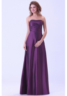 Dark Purple Bridemaid Dress A-line Strapless Floor-length For Custom Made