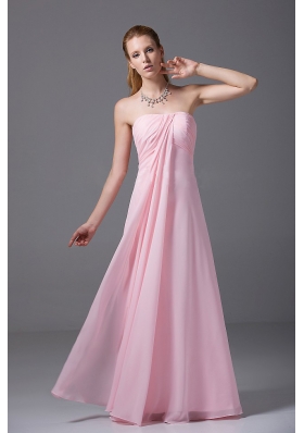 Pink Floor-length Strapless Chiffon Ruched Empire Bridesmaid Dress