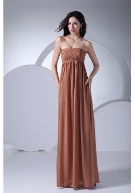 Beading Decorate Bodice Brown Chiffon Strapless Floor-length 2013 Prom Dress