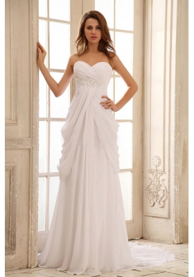Column Beach Wedding Dress Sweetheart With Appliques and Ruch Chiffon In 2013