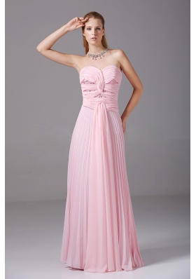 Beading and Ruching Decorate Bodice Pink Chiffon Floor-length 2013 Prom Dress