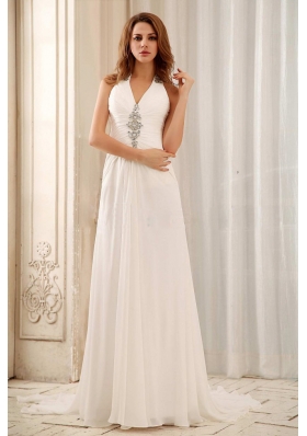 Empire Beaded Decorate Halter Low Price Weding Dress With Chiffon For Wedding  Party