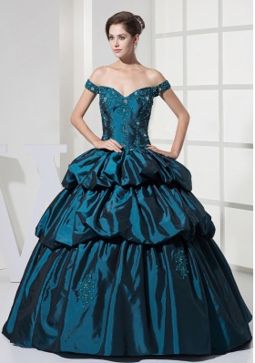 Appliques With Beading and Pick-ups Decorate Bodice Off The Shoulder Ball Gown Quinceanera Dress For 2013 Floor-length