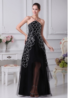 V-neck Black Beaded Decorate Shoulder Tulle Mother Of The Bride Dress