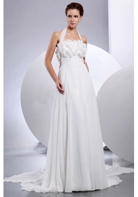 Simple Empire Halter 2013 Wedding Dress With Hand Made Flowers and Appliques
