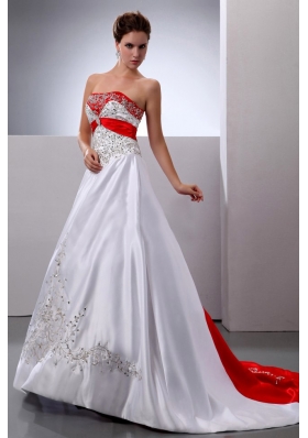 New Arrival 2013 Wedding Dress With Embroidery and Beading Court Train A-line