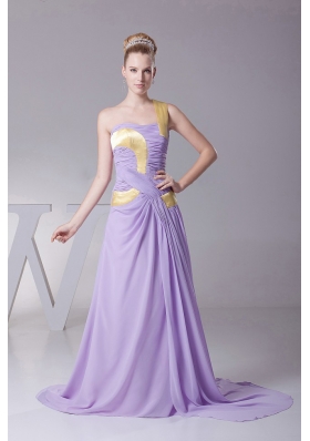 One Shoulder For Lilac Prom Dress With Chiffon and Brush Train