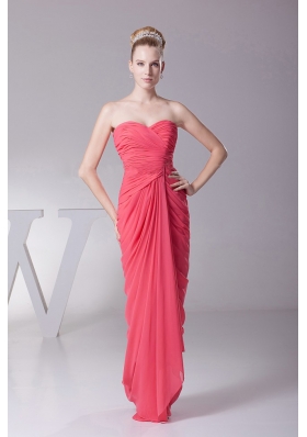 Coral Red Prom Dres With Chiffon Ruched Bodice and Sweetheart