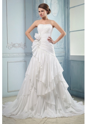 2013 Wedding Dress With Ruching and Beading Ruffled Layers Court Train A-line For Custom Made