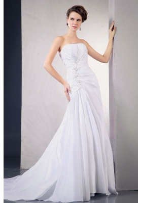 2013 Wedding Dress With Appliques and Beading Ruching Court Train