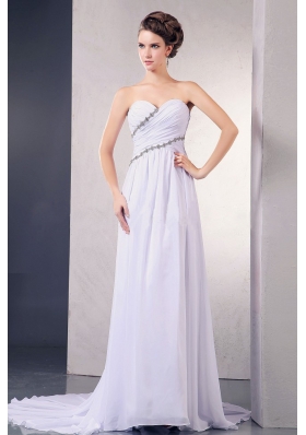 Elegant 2013 Wedding Dress With Appliques and Ruching Sweetheart Court Train Chiffon For Custom Made