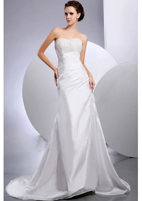Elegant Wedding Dress With Beading and Ruching Court Train For Custom Made