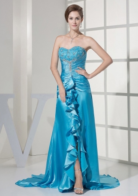 Beaded Decorate Bust and Ruched Bodice For Teal Prom Dress