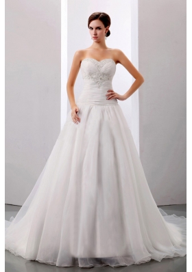 2013 Custom Made Wedding Dress With Sweetheart Appliques A-line Chapel Train