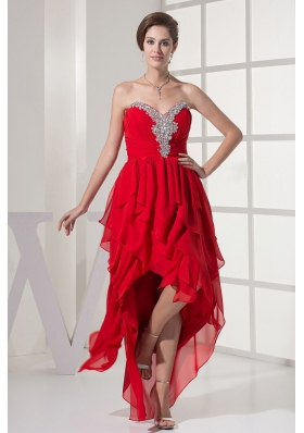 Red Prom Dress With Beading and Chiffon For Custom Made