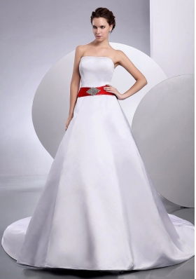 Belt Strapless Wedding Dress Court Train A-Line / Princess Satin