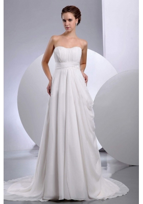 Ruched Court Train Chiffon Wedding Dress Strapless Empire