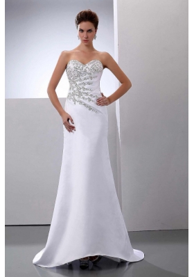 Beading Brush / Sweep Train Satin Column Sweetheart Wedding Dress