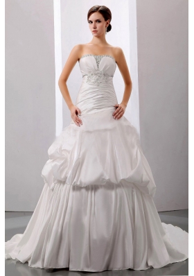 Beading A-Line / Princess Strapless Court Train Wedding Dress Taffeta