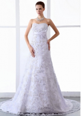 2013 Wedding Dress Lace Tulle Brush / Sweep Train Strapless A-Line