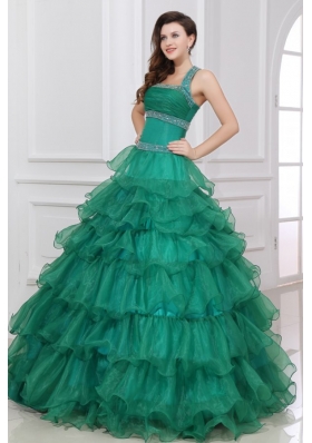 Halter Top Neck Beading and Ruffles Layered Quinceanera Dress