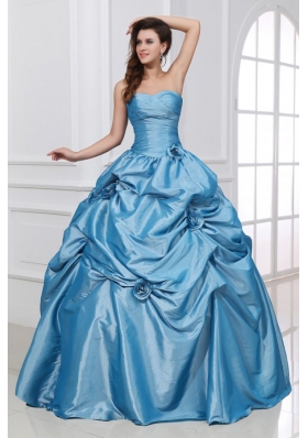 Hand Made Flowers Sweetheart Light Blue Taffeta Quinceanera Dress