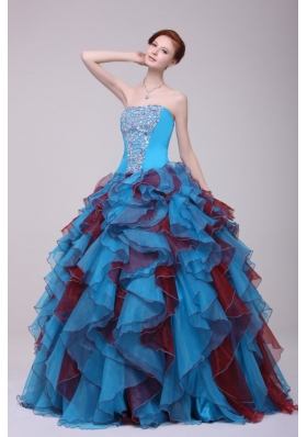 Multi-color Strapless Beaded Decorate Quinceanera Dress with Ruffles