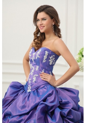 Purple Sweetheart Appliques and Pick-ups Taffeta Quinceanera Dress