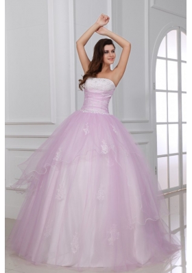 Strapless White and Baby Pink Quinceanera Dress with Appliques