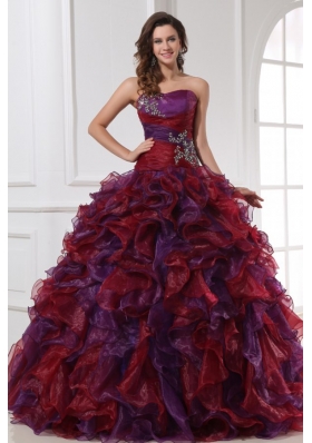 Sweetheart Appliques with Beading Organza Multi-color Quinceanera Dress