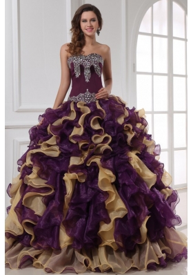 Sweetheart Beading and Ruffles Organza Multi-color Quinceanera Dress