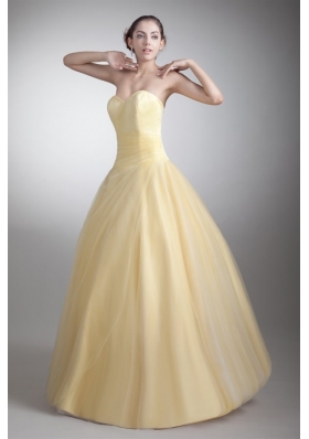 A-line Sweetheart Full Length Ruche Quinceanera Dress in Light Yellow