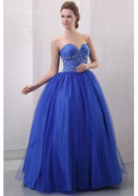 Beaded Decorate Sweetheart Royal Blue Quinceanera Dress with Ruches