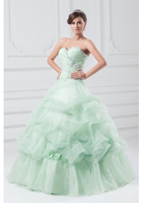 Beading and Hand Made Flowers Sweetheart Organza Quinceanera Dress