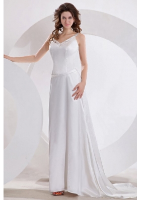 Fashionable Column V-Neck Brush Train Ruching Wedding Dress