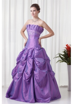 Strapless Appliques and Pick-ups Taffeta Lilac Quinceanera Dress