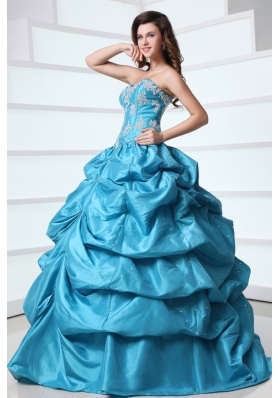 Sweetheart Appliques and Pick-ups Taffeta Quinceanera Dress in Teal