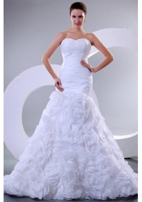 Sweetheart Mermaid Ruffles and Ruche Organza Wedding Dress