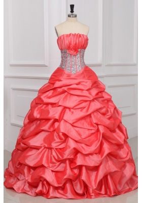 Watermelon Strapless Sequins and Pick-ups Taffeta Quinceanera  Dress